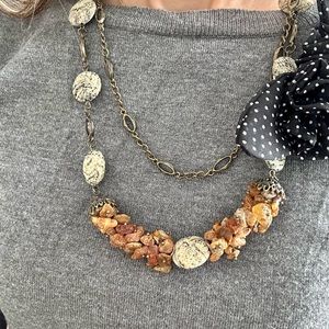 Georguose versatile sweater necklace w. Real Amber Stones